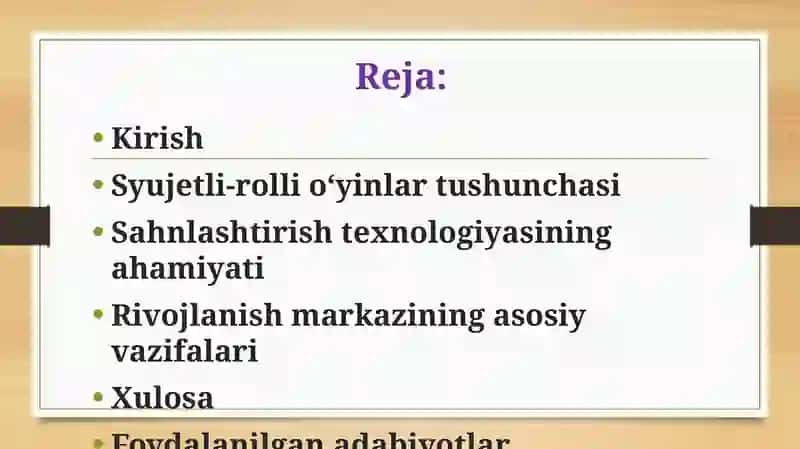 Syujetli-rollioʻyinlar va sahnalashtirish rivojlanish markazi faoliyati 2