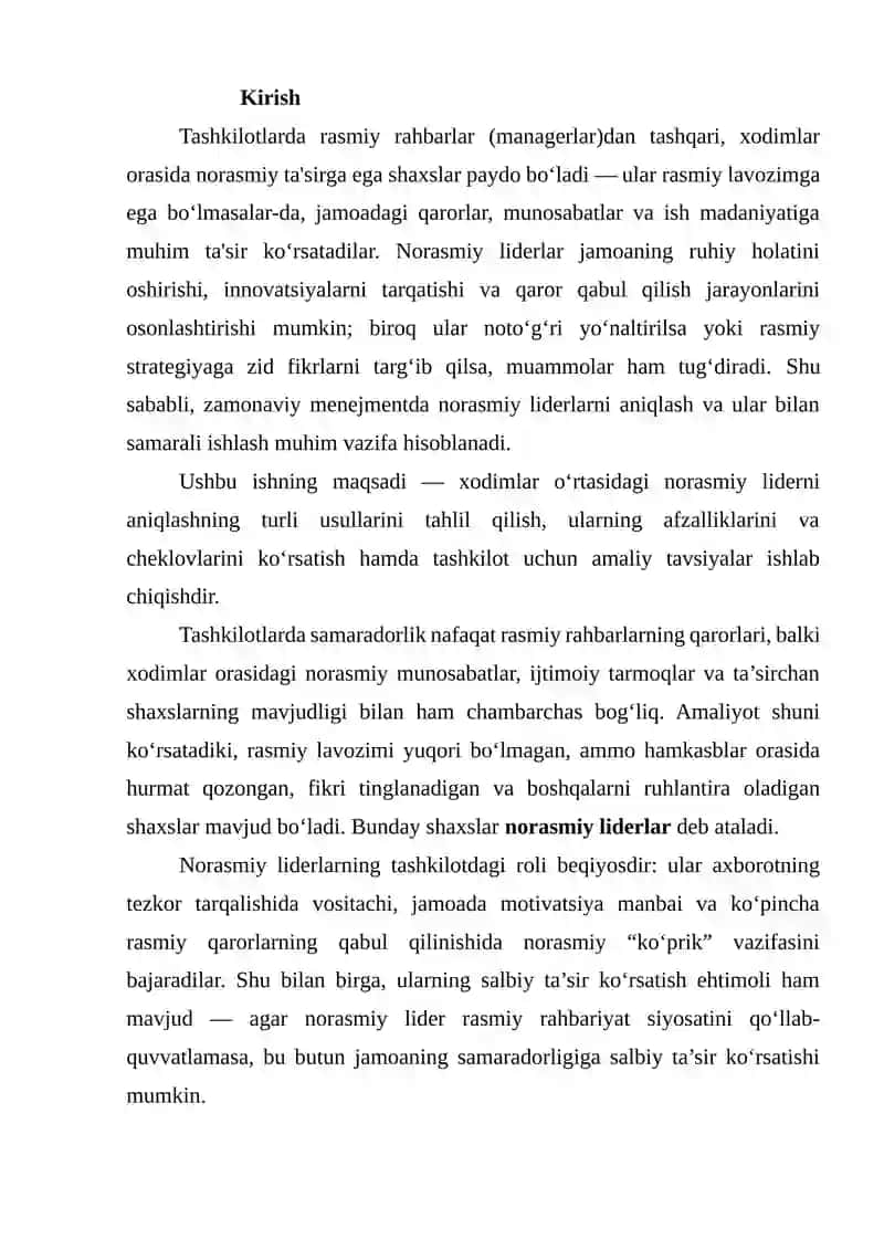 Xodimlar o'rtasidagi norasmiy (informal) liderni aniqlash usullari 2