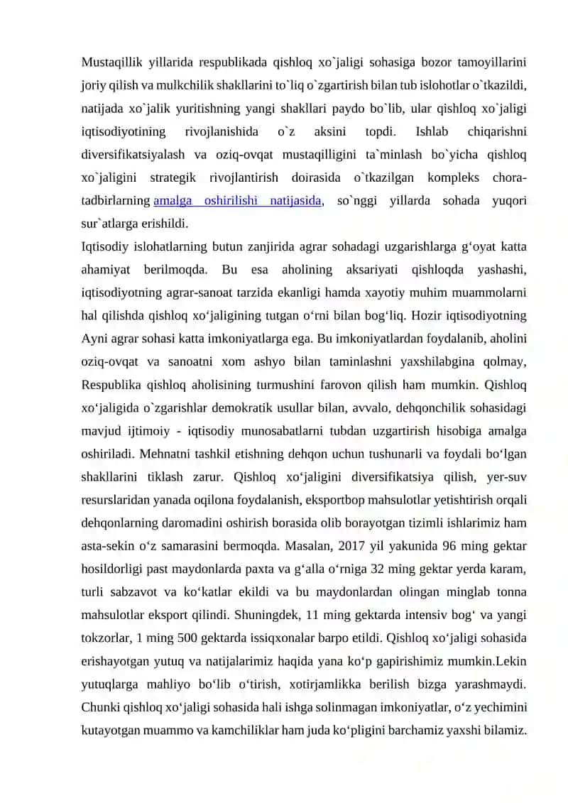 Mustaqillik yillarida qishloq xoʻjaligi va sanoat sohasidagi oʻzgarshlar 2