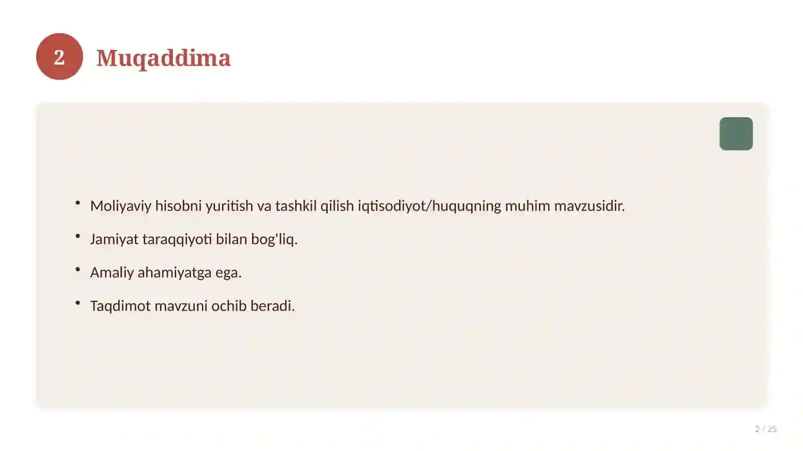 Moliyaviy hisobni yuritish va tashkil qilish 2