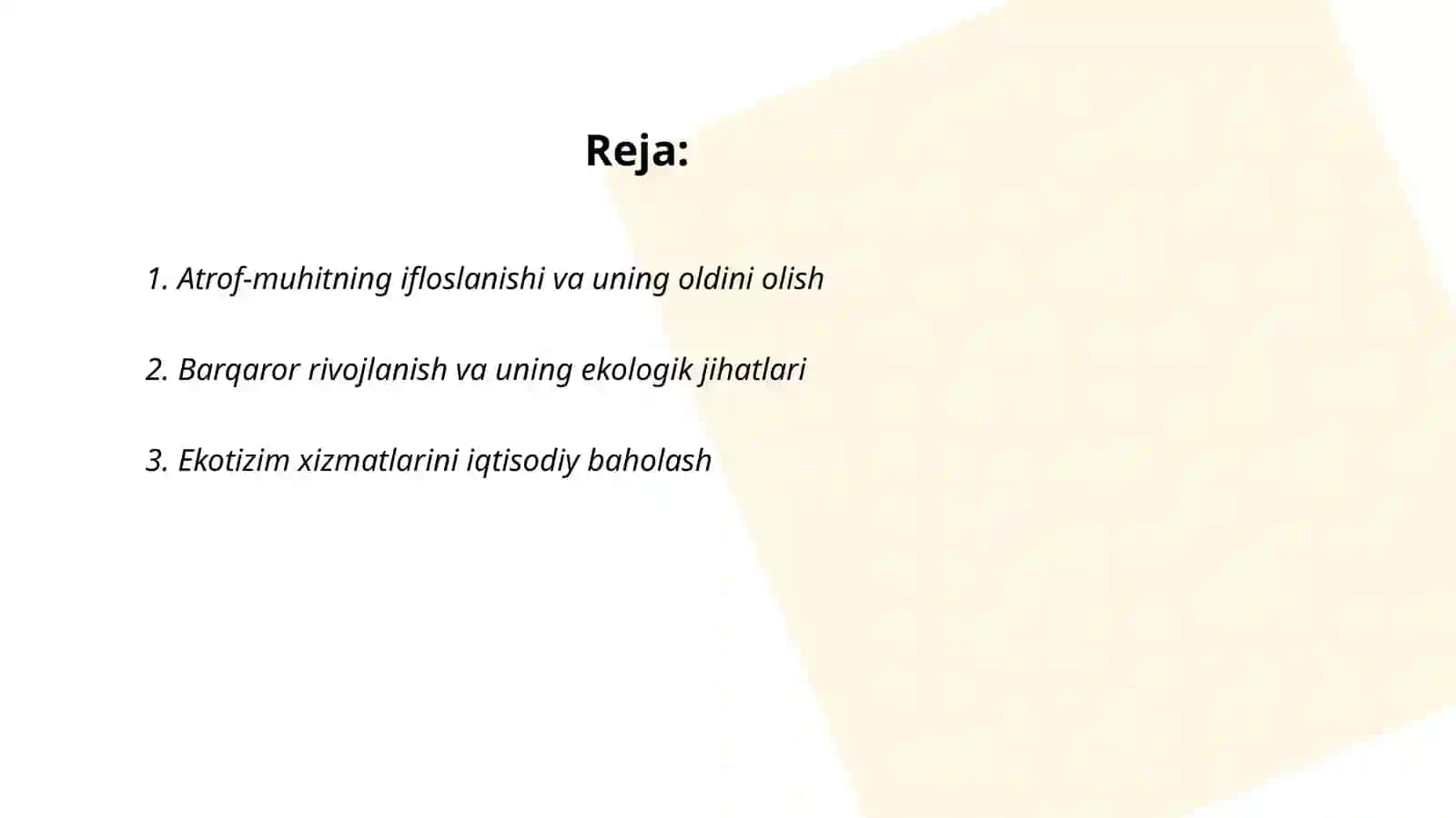 Ekologiya tabiatni muxofaza qilish iqtisodiyot 2