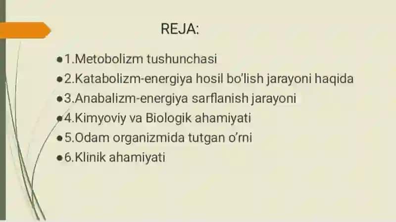 METOBOLIZM JARAYONIDA ENERGIYA HOSIL BO’LISHI VA SARFLANISHI 2