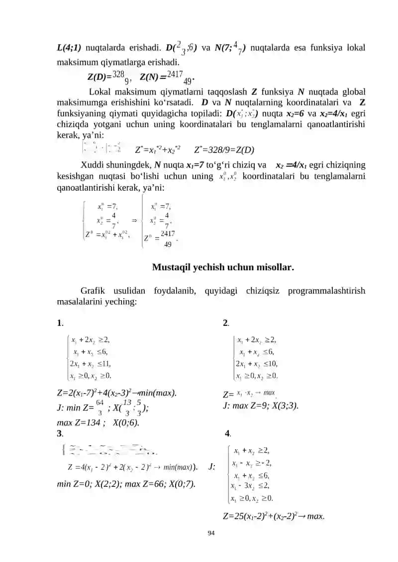 Chiziqsiz programmalashtirish masalasi 2