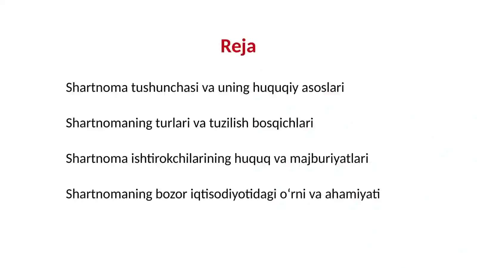 Shartnoma tushunchasi va uning bozor iqtisodiyotidagi oʻrni 2