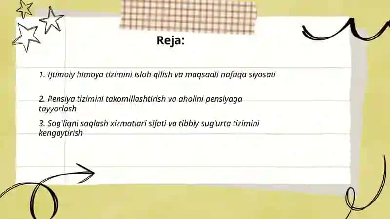 Ijtimoiy sohada davlat siyosatining takomillashib borishi va aholi farovonligini oshirish tadbirlari 2
