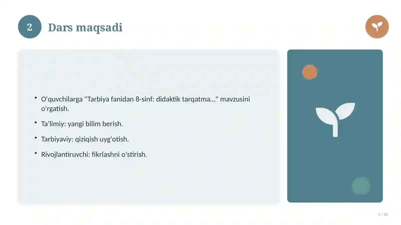 Tarbiya fanidan 8-sinf: didaktik tarqatma materiallar 2