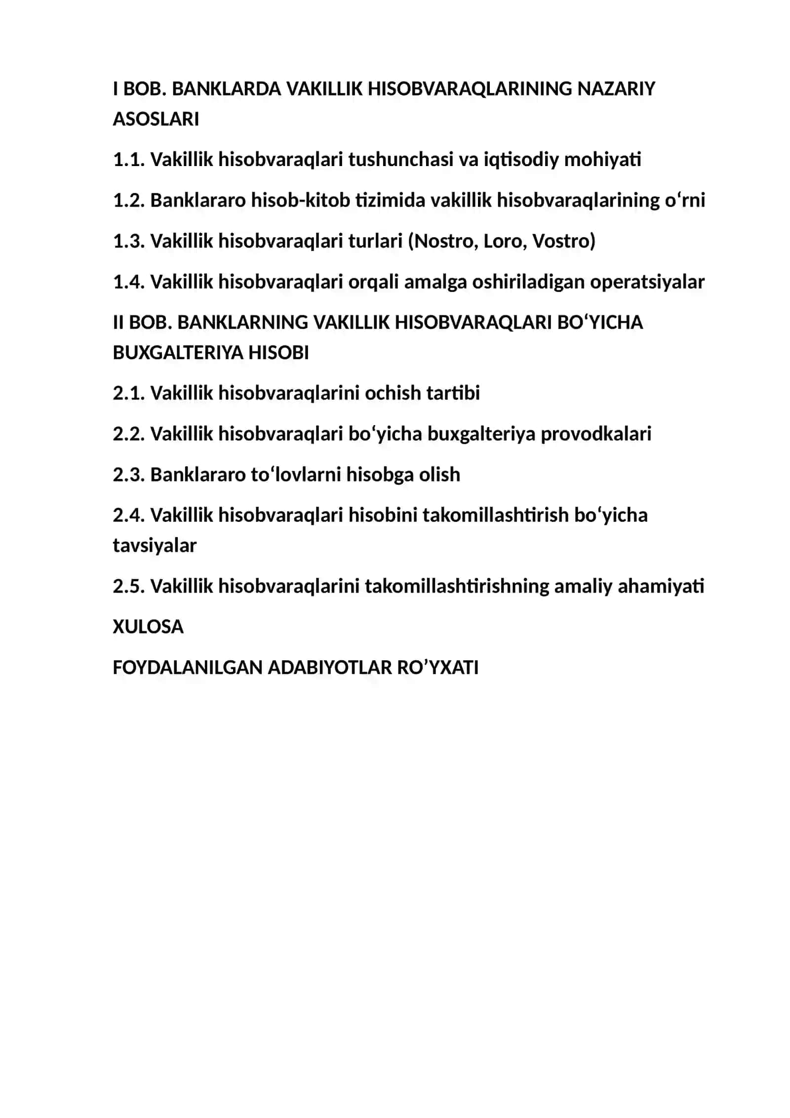 banklarning vakillik hisobvaraqlarii bo'yicha buxgalteriya hisobi yuritilishi va uni takomillashtirish 2