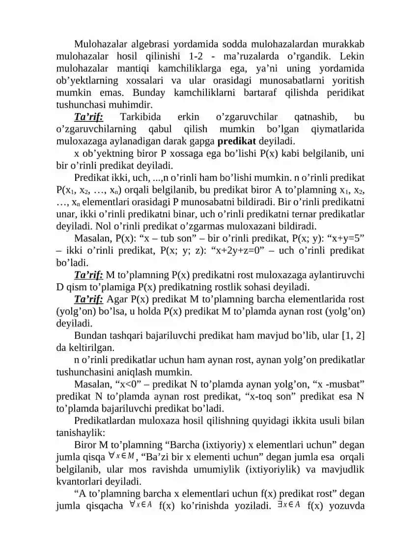 Predikatlar algebrasi 2