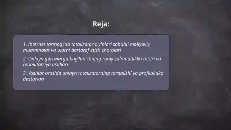 Internet tarmogʻida totalizator oʻyinlarining salbiy oqibatlari va ularni bartaraf etish yoʻllari 2