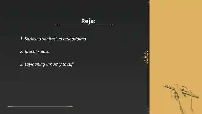 Turizm bo'yicha biznes rejaning tarkibi 2