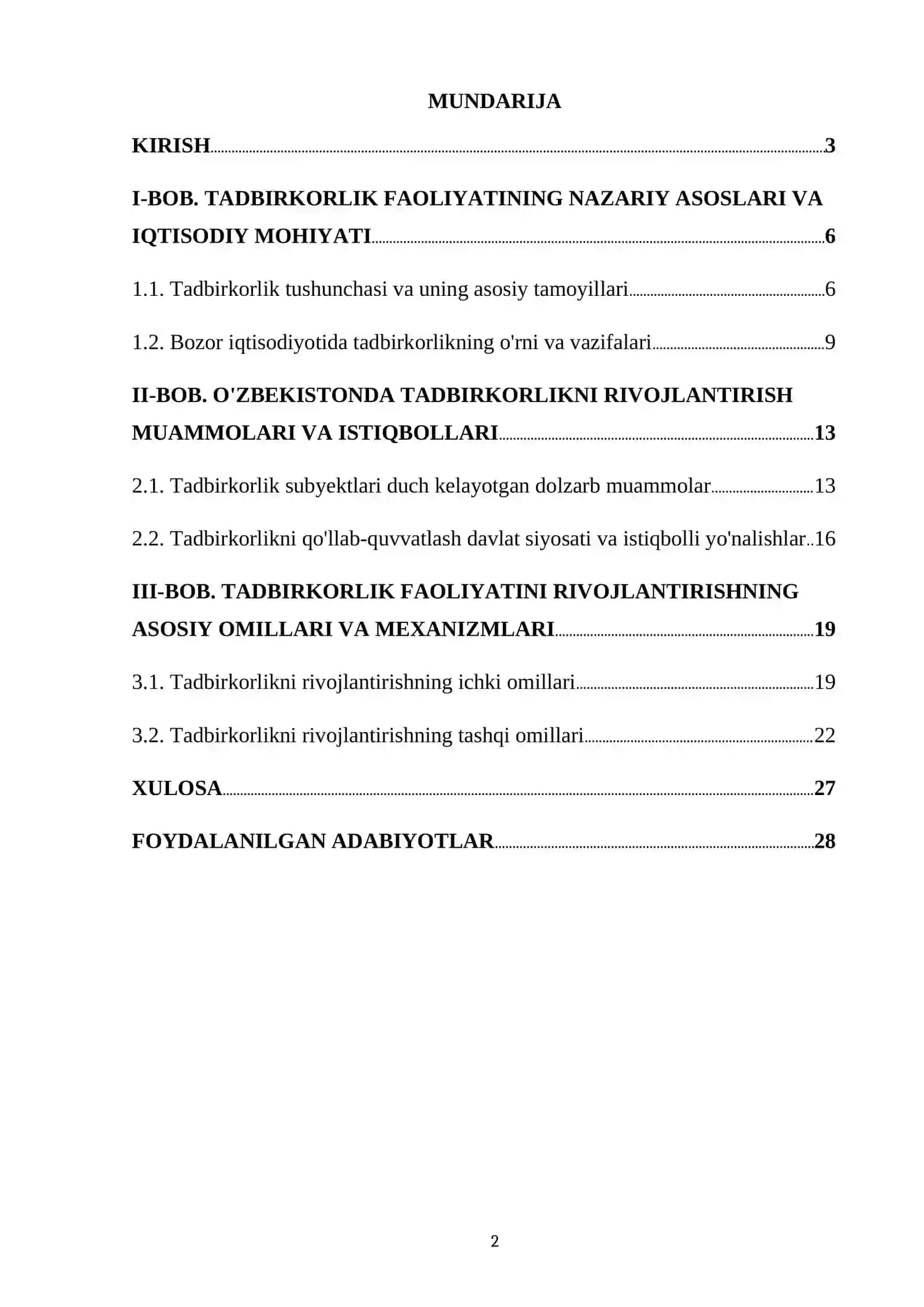 TADBIRKORLIK FAOLIYATINING NAZARIY ASOSLARI VA IQTISODIY MOHIYATI 2