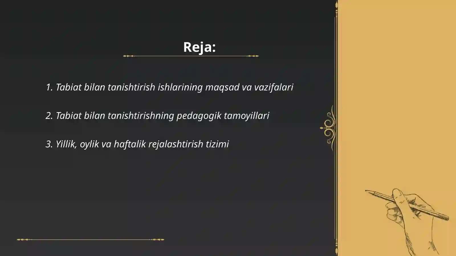 1.Maktabgacha ta'lim tashkilotida tabiat bilan tanishtirishga doir ishlar tizimi 2