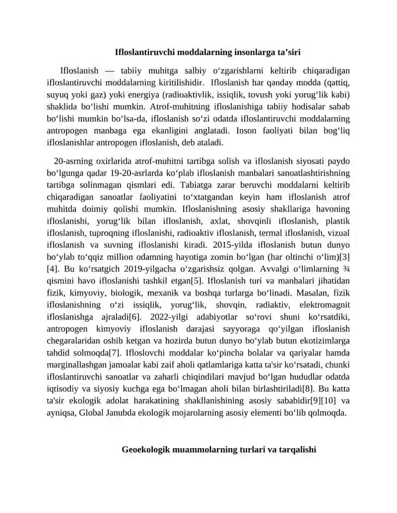 Geoekologiya. Geoekologik muammolarning turlari. 2