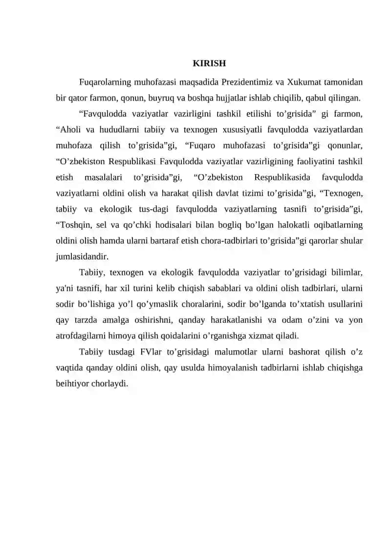 Ekologik tusdagi favqulodda vaziyatlar, ularning tasnifi va tavsifi 2