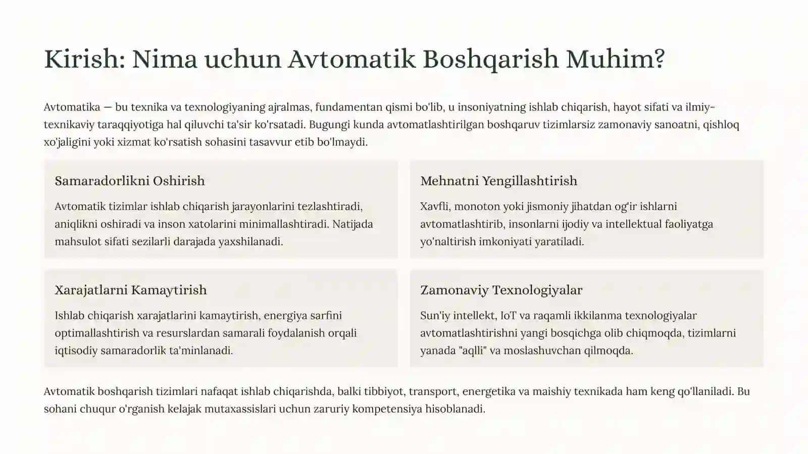 Avtomatik Boshqarish Sxemalari:NazariyadanAmaliyotgacha 2