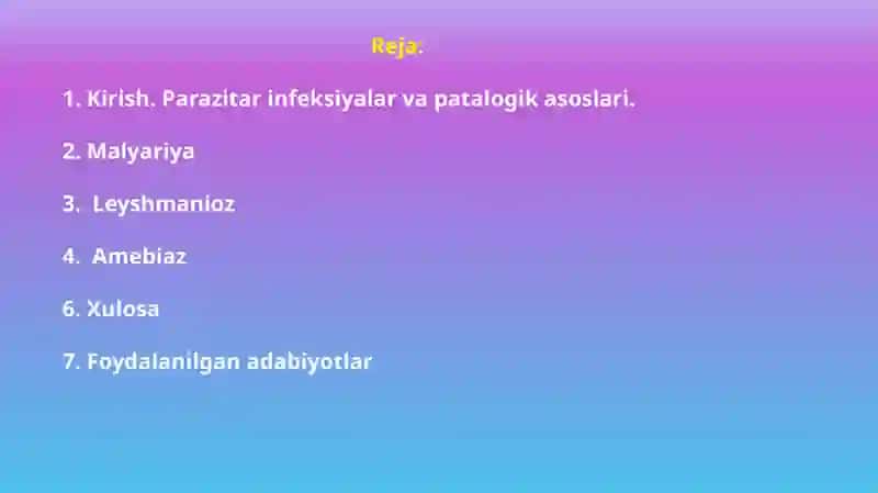 Parazitar infeksiyalar (malyariya,leyshmanioz, amebiaz) 2