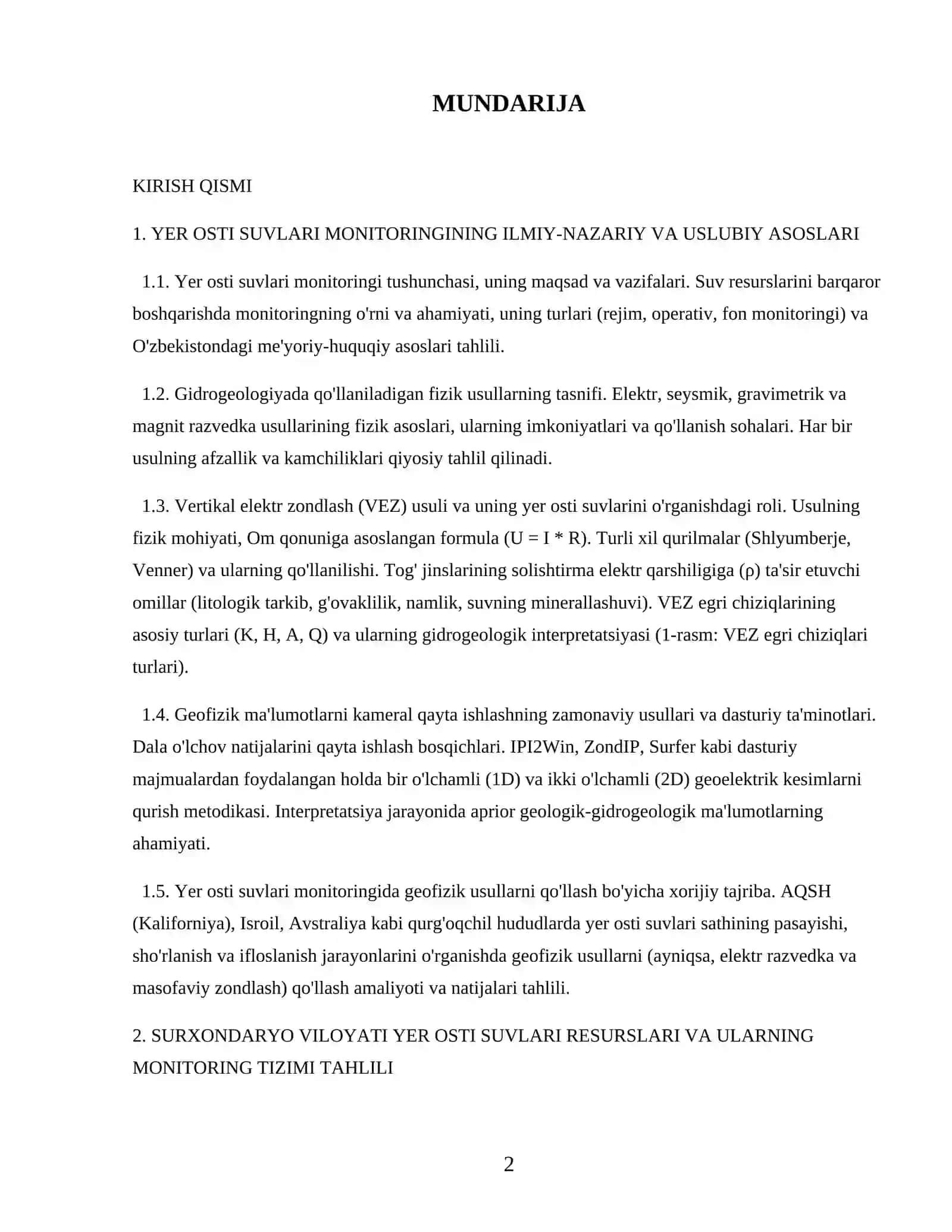 Surxondaryo yer osti suvlarini fizik usullar bilan monitoring qilish 2
