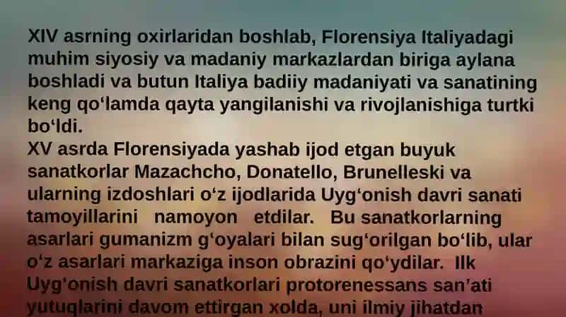 Uyg`onish davrida G`arbiy Yevropa san`ati 2