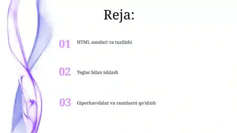Html tili Teglar va tilning strukturasi bilan ishlash Web sahifaga giperssilka va rasm qoʻyish 2
