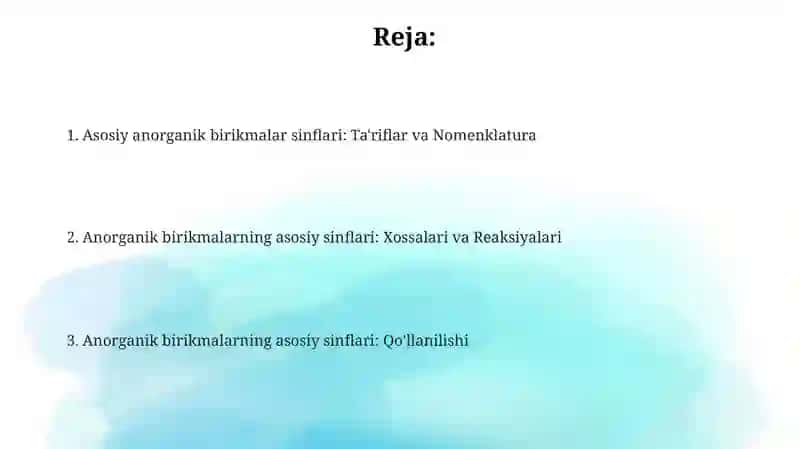 Noorganik birikmalarning asosiy sinflari 2
