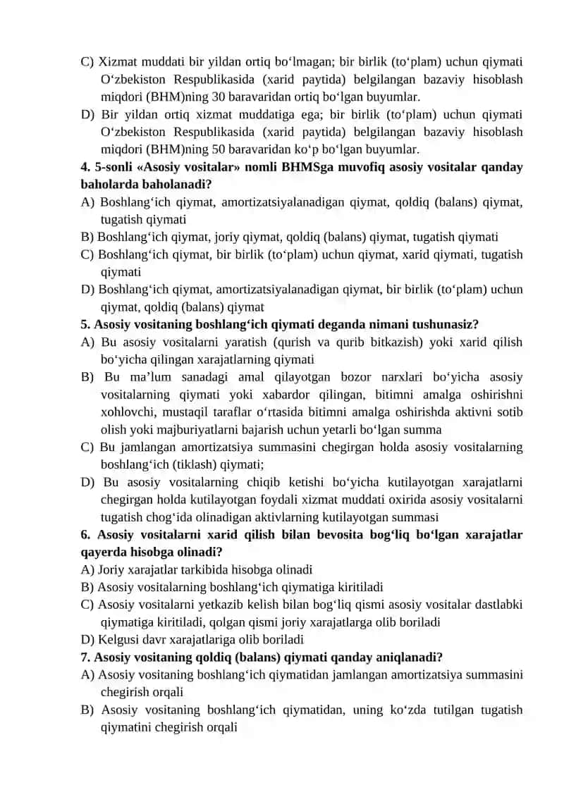 ASOSIY VOSITALAR HISOBINING NORMATIV-HUQUQIY ASOSLARI, TURKUMLANISHI VA BAHOLANISHI 2
