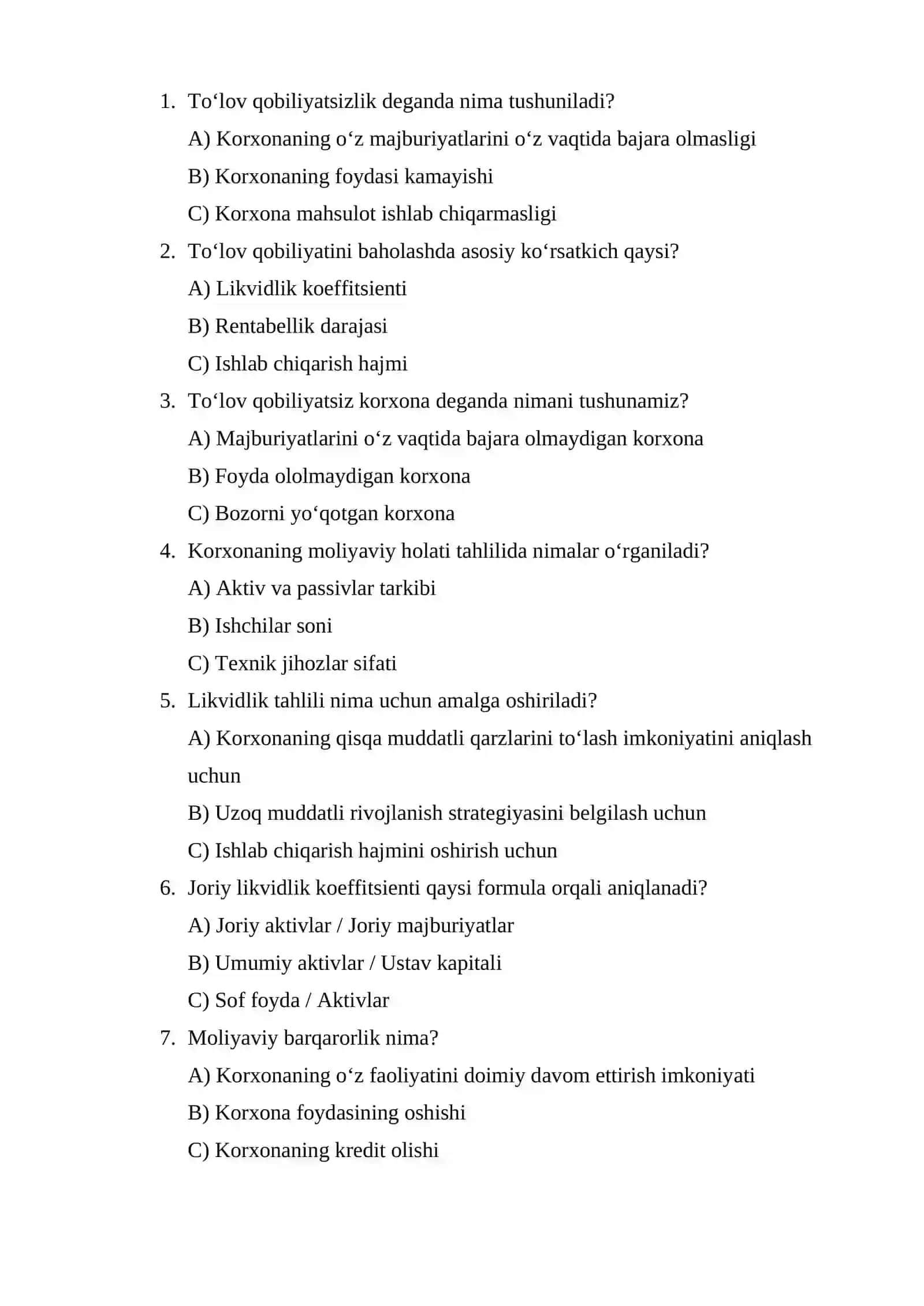 To'lov qobiliyatsiz korxona iqtisodiy holatining tahlili 2