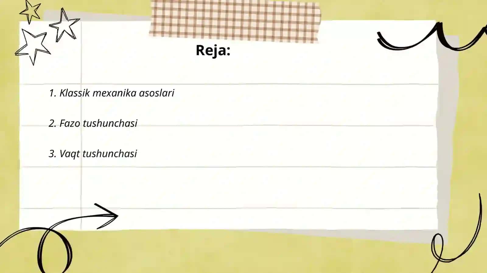 Klassik mexanikada fazo va vaqt haqida malumotlarni oʻzlashtirish 2