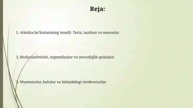 Yengil atletika boʻlimlari va ularning turkumlanishi 2