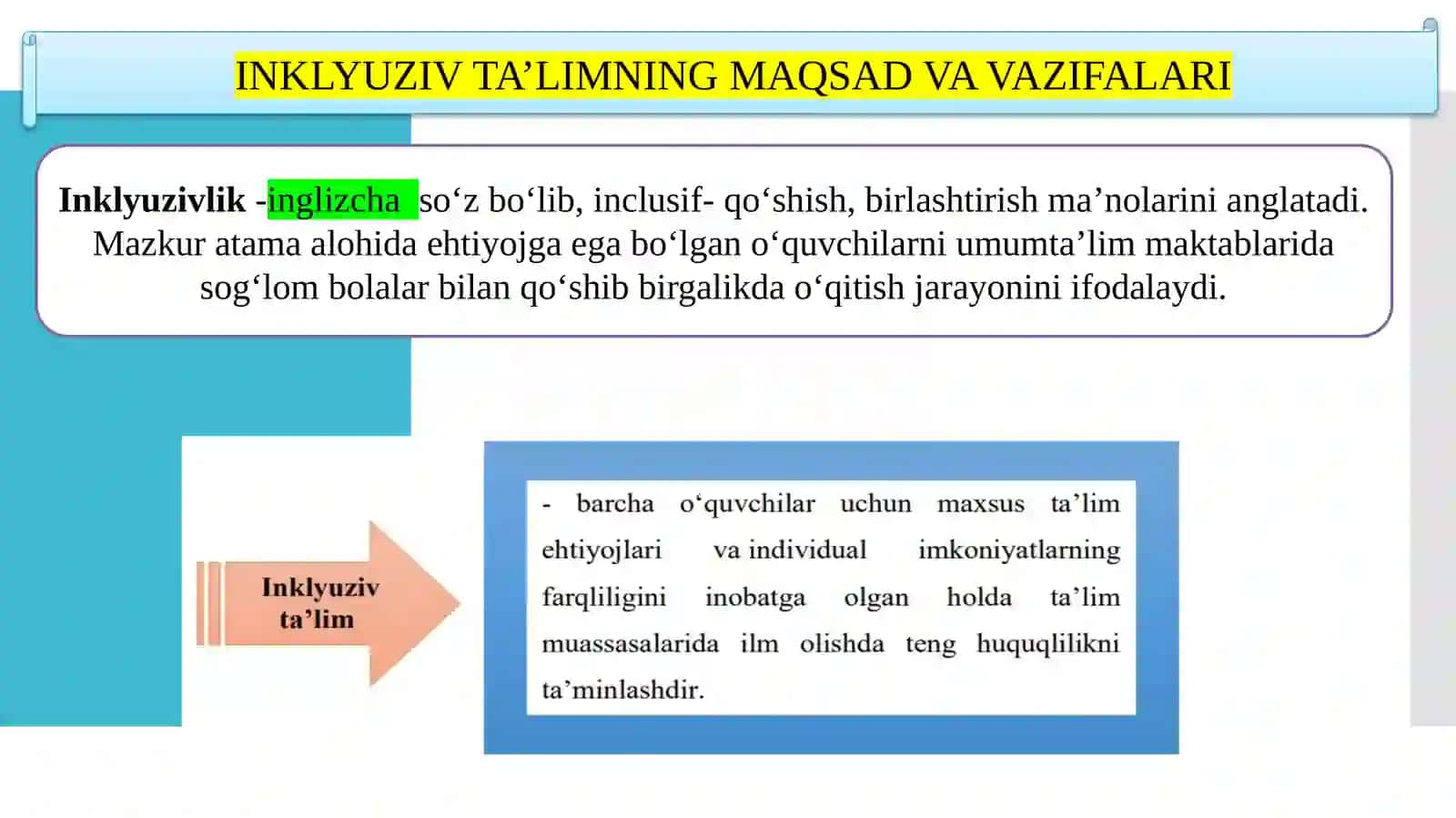 Inklyuziv ta'lim. Inklyuziv ta'lim sharoitida tyutorlik amaliyotini tashkil etish 2