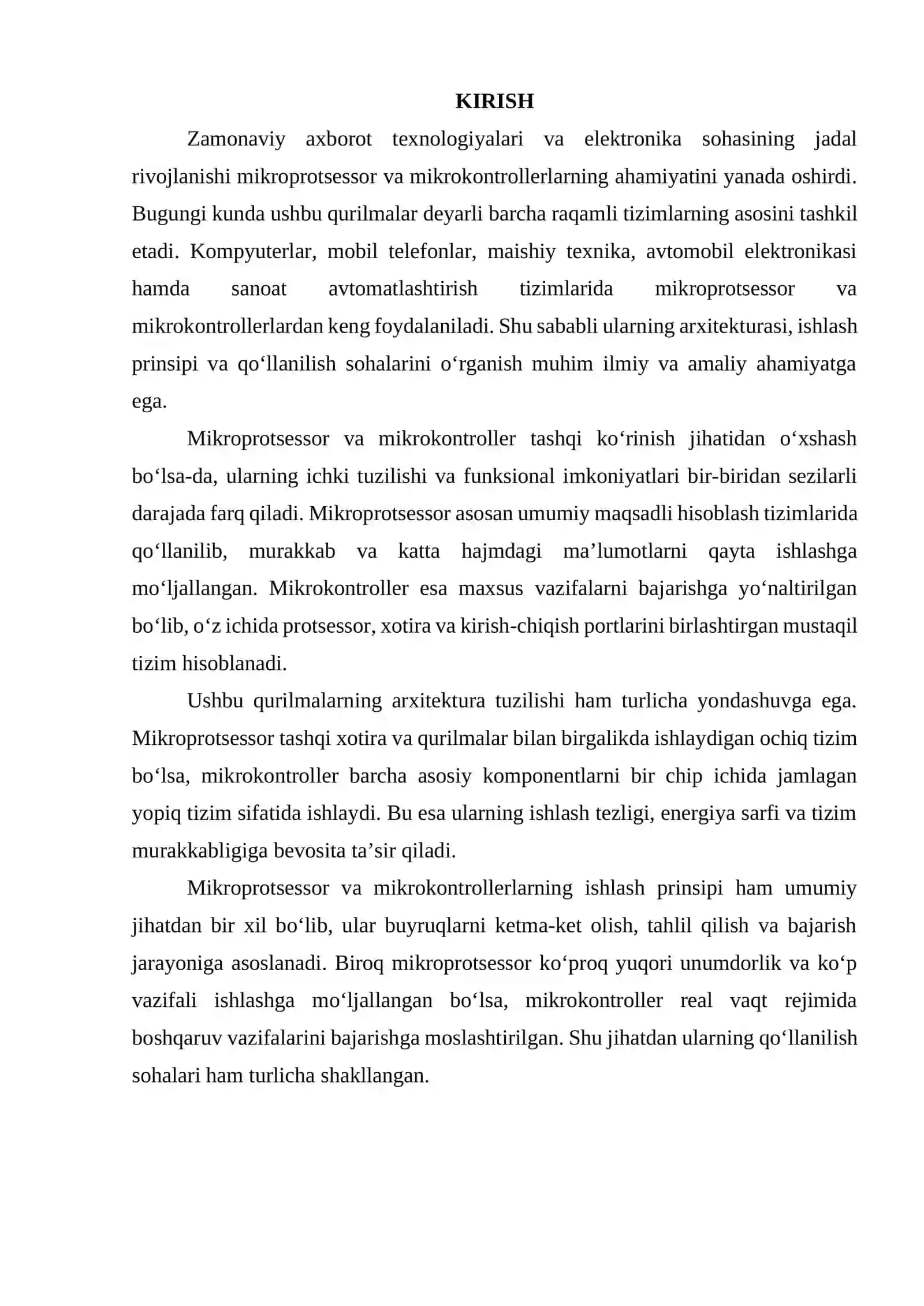 Mikroprotsessor va mikrokontroller arxitekturalarining tuzilishi, ishlash prinsipi va embedded tizimlarda qoʻllanilish farqlari 2
