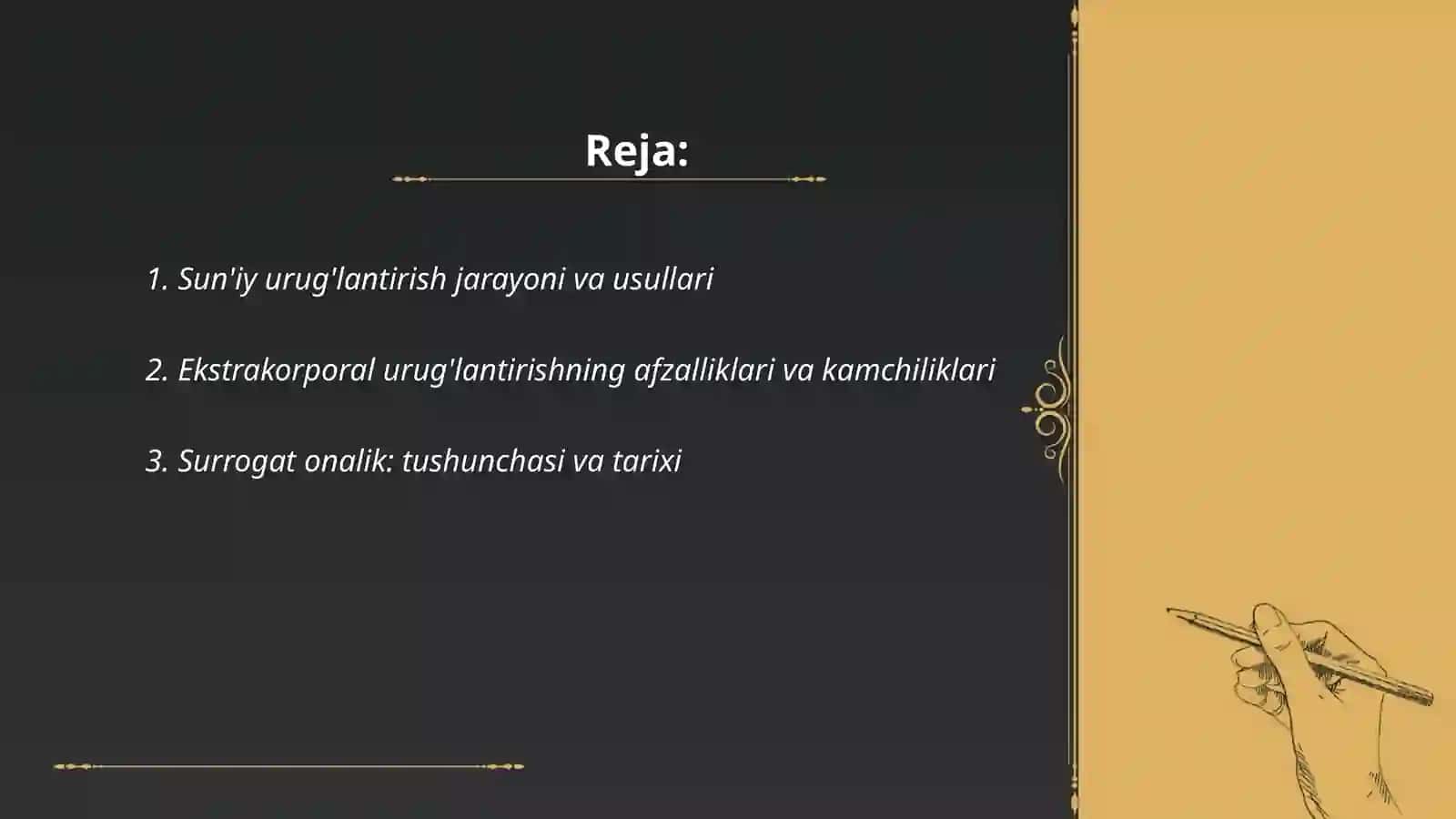 Sun'ly urug'lantirish, ekstrakorporal urug lantirish va surrogat onalik masalalari 2