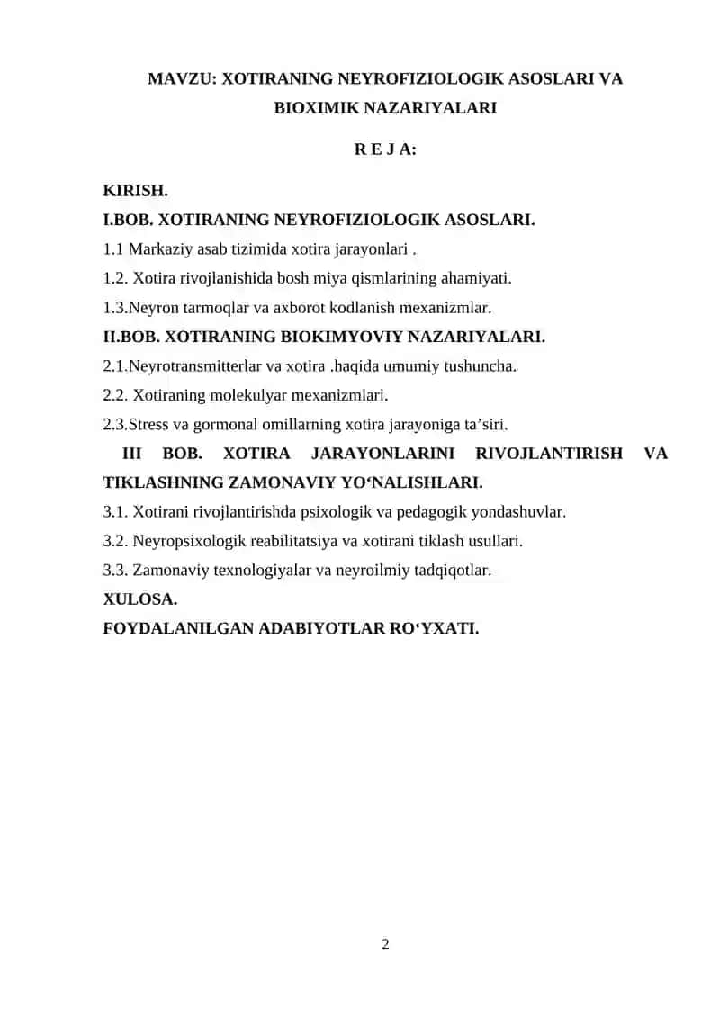 XOTIRANING NEYROFIZIOLOGIK ASOSLARI VA BIOXIMIK NAZARIYALARI 2