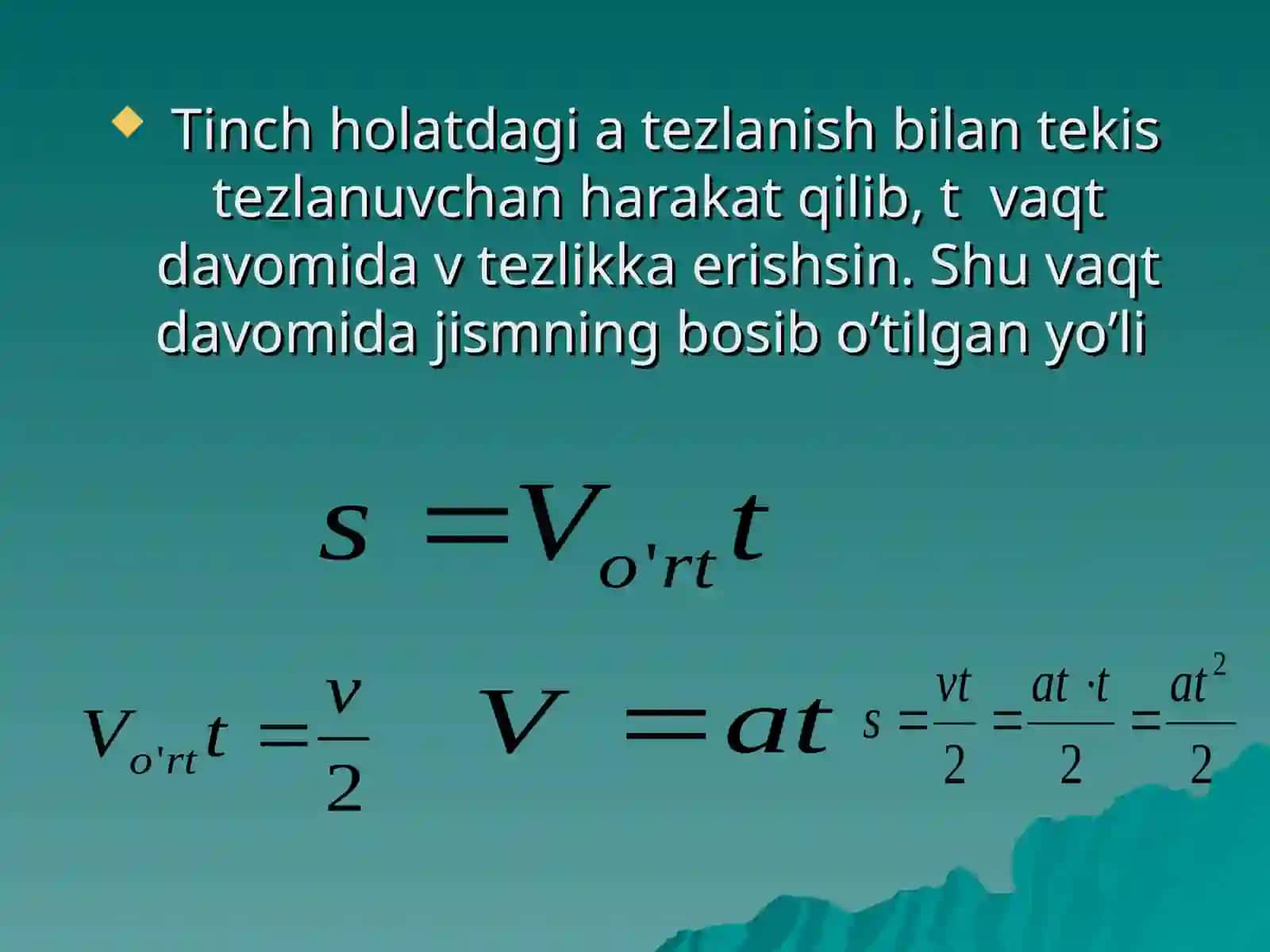 Tekis o’zgaruvchan harakatda bosib o’tilgan yo’l 2
