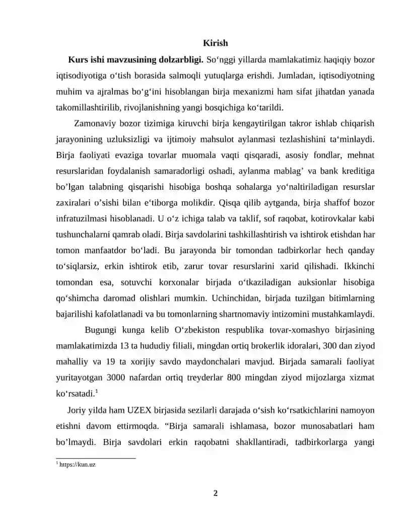 O’zbekiston Respublikasi tovar xom-ashyo birjasi faoliyati, savdo platformalari va a’zolari 2