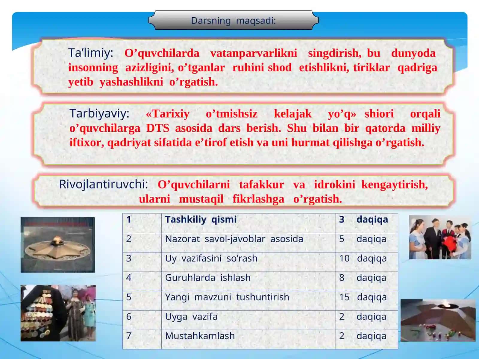 “9-may  Xotira va qadrlash  kuni” mavzusiga  ishlagan dars ishlanmasi 2