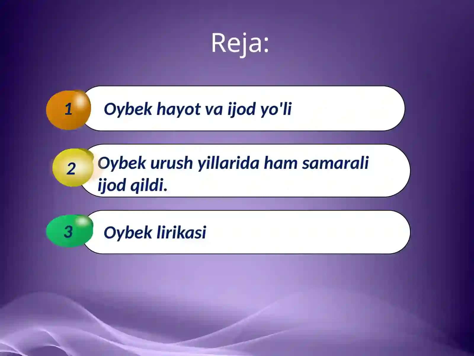 9-sinf Adabiyot fanidan Oybek lirikasi mavzuda dars taqdimot 2