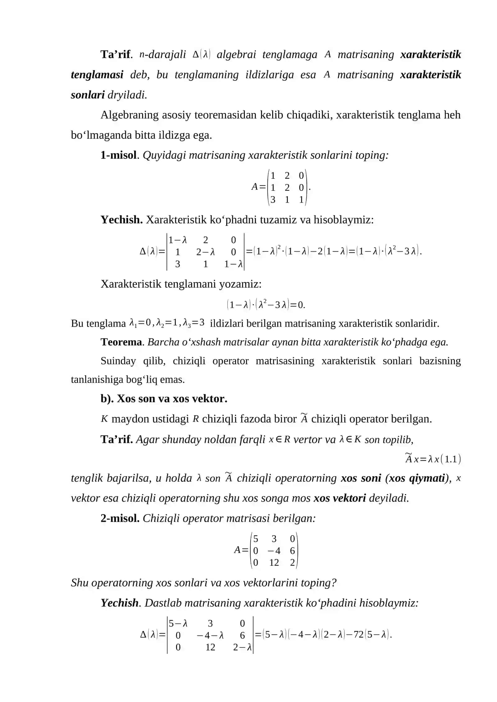 Xos sonlar va xos funksiyalar haqida tushuncha. Ikkinchi tartibli differensial tenglamalarni darajali qatorlar yordamida integrallash 2