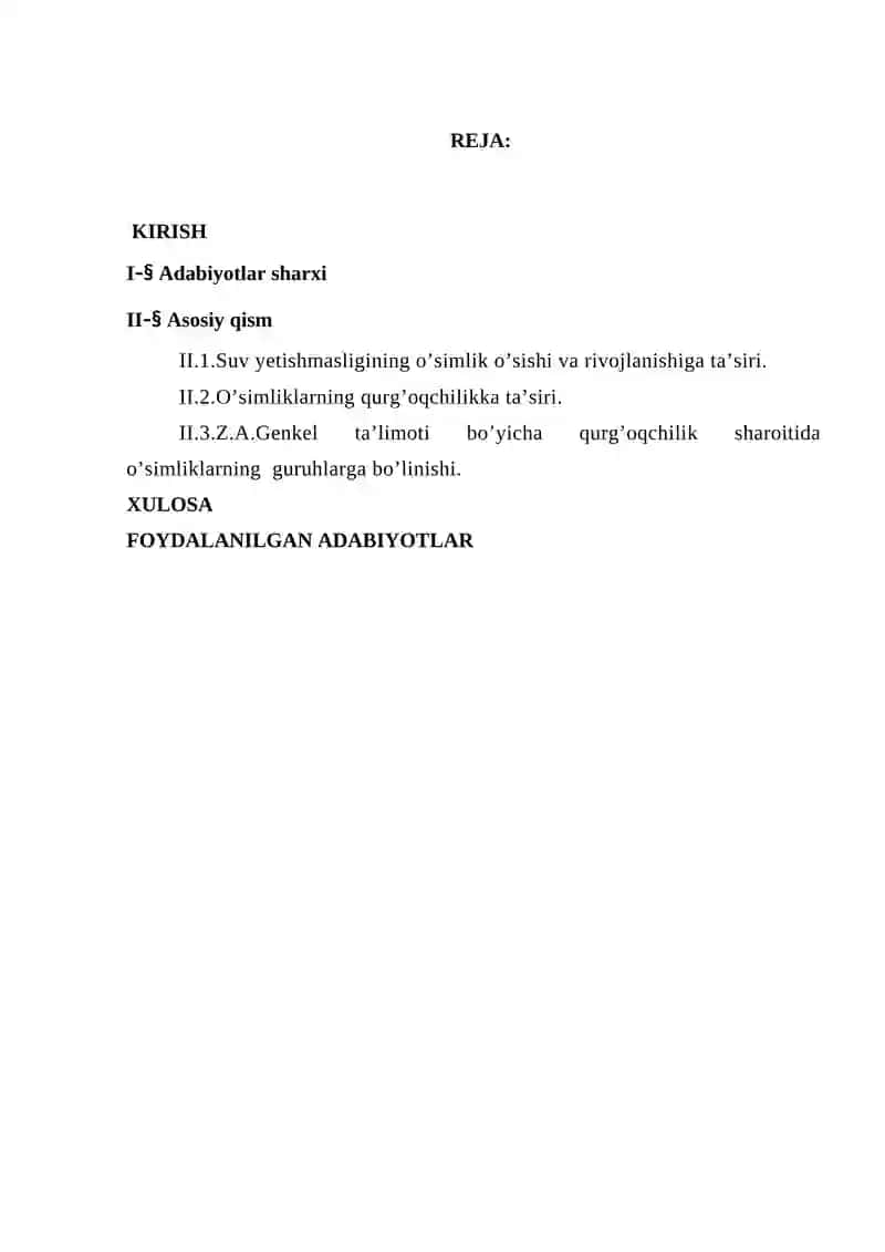 O’simliklarda suv tanqisligi va anatomik xususiyatlari 2