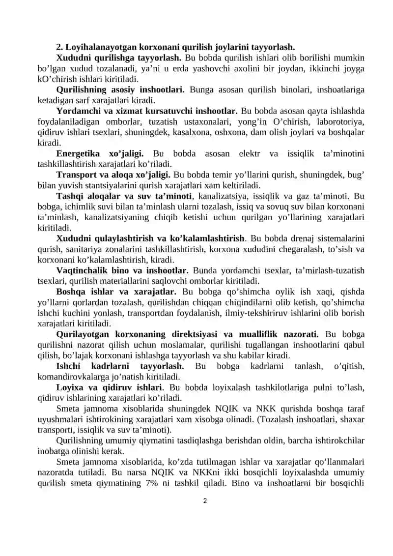 Qurilishning smeta qiymatini aniqlash yo‘llari 2