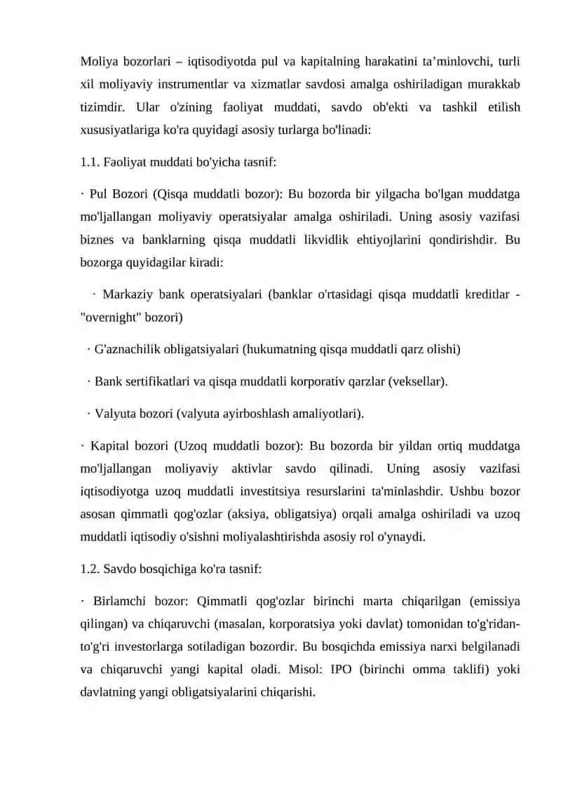 Moliya Bozorlari va Qimmatli Qog'ozlarning Rivojlanishi 2