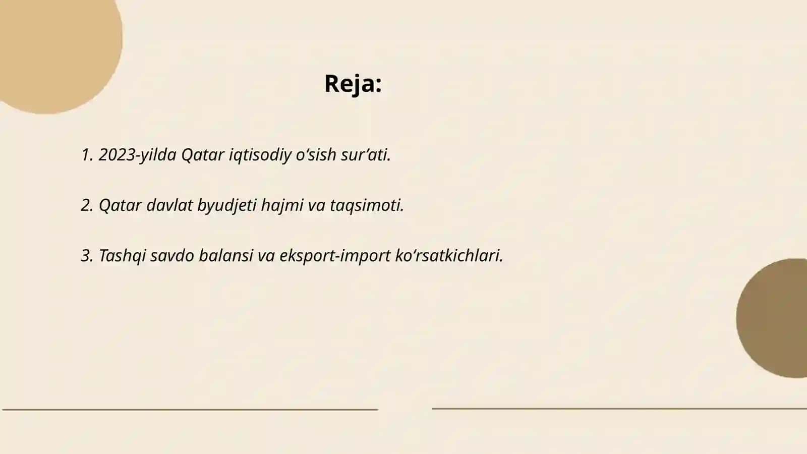 Qatar tuzilishi va iqtisodiyoti haqida soʻngi statistik malumotlar 2