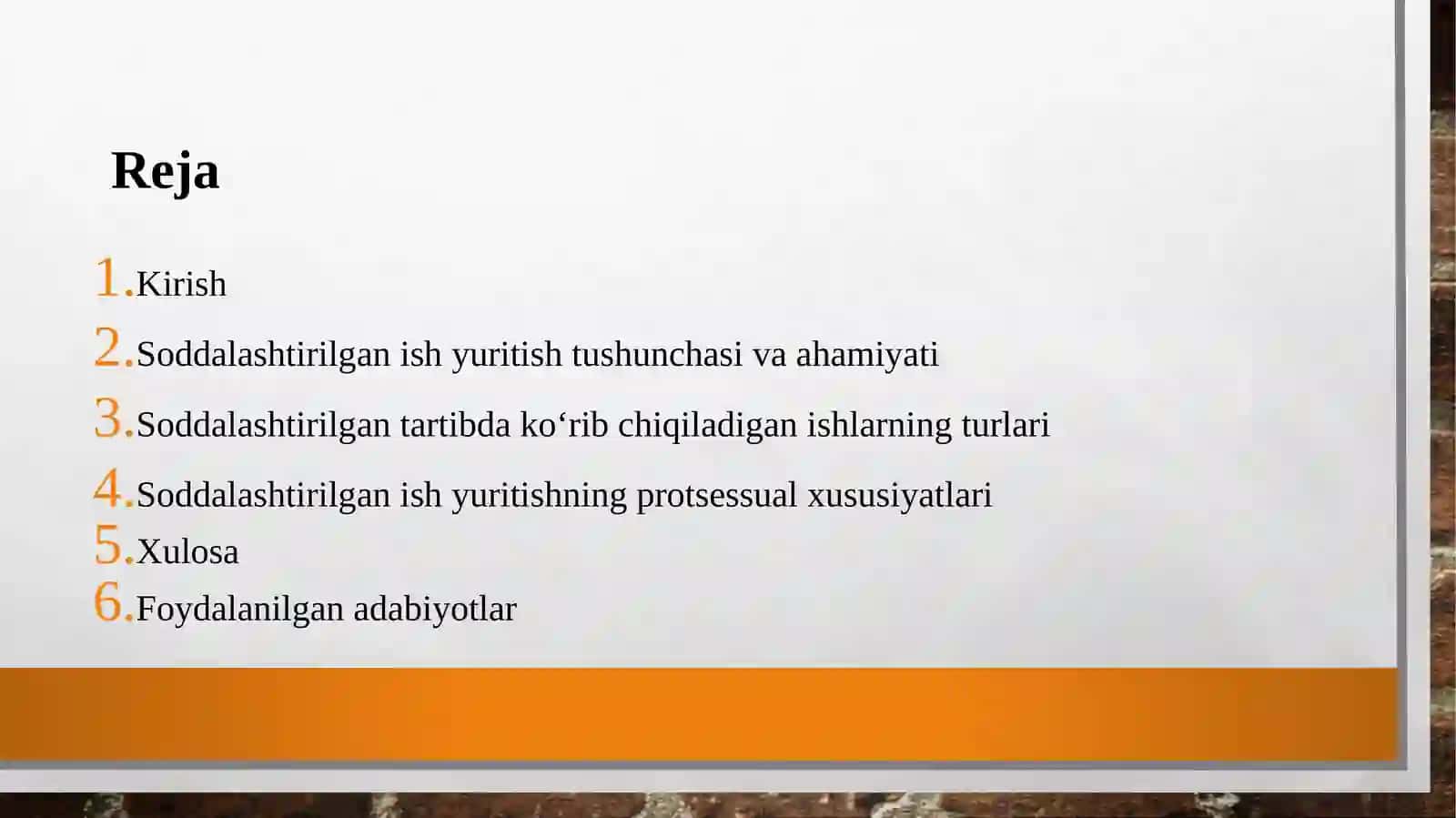 Soddalashtirilganish yuritish tartibi dak o‘rib chiqiladigan ishlar 2