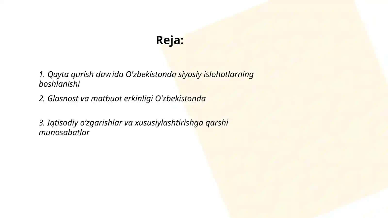 Qayta qurish davri O'zbekistonda 2