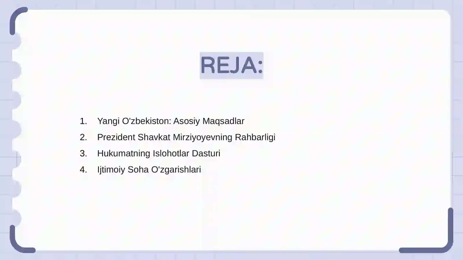 Yangi O'zbekistonda Prezident Shavkat Mirmonivich MIRZIYOYEV rahbarligi va tashabbusi ostida amalga oshirilayotgan islohotlar 2