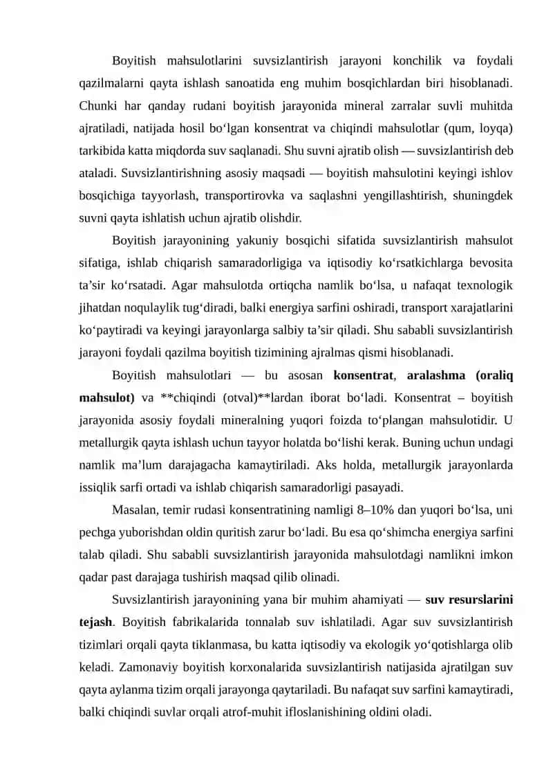 Boyitish mahsulotlarini suvsizlantirish 2