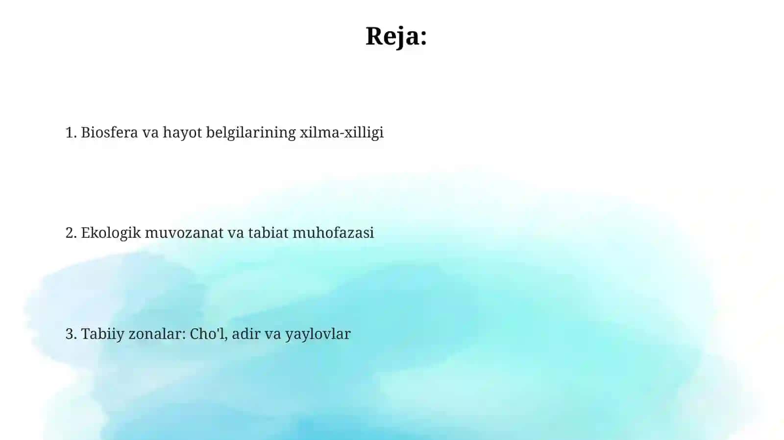 Tabiat zonalari.Cho'l,adir va yaylov tabiati.Biosfera va tiriklik belgilari 2