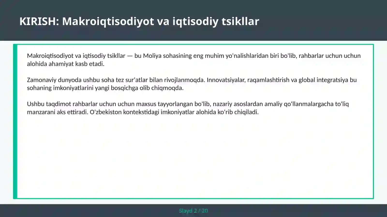 Makroiqtisodiyot va Iqtisodiy Tsikllar 2