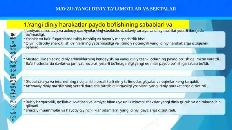 YANGI DINIY TA’LIMOTLAR VA SEKTALAR 2