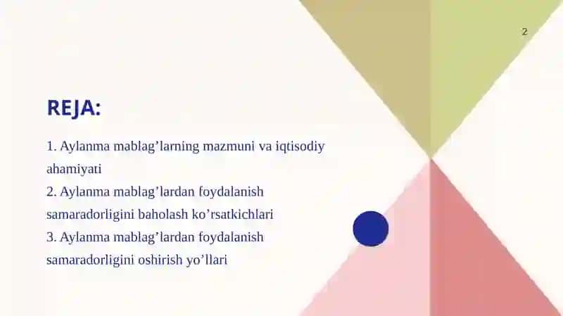 Aylanma mablag’larningf oydalanish samaradorligi statistikasi taqdimot 2