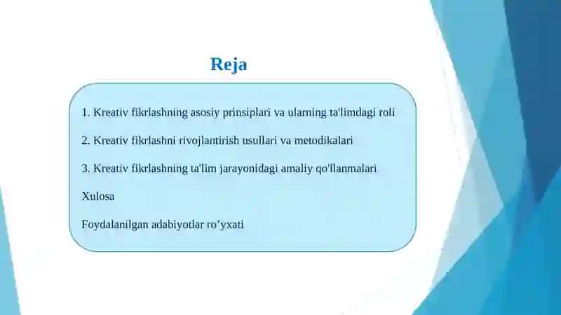 Kreativ fikrlash usullari va metodikalari 2